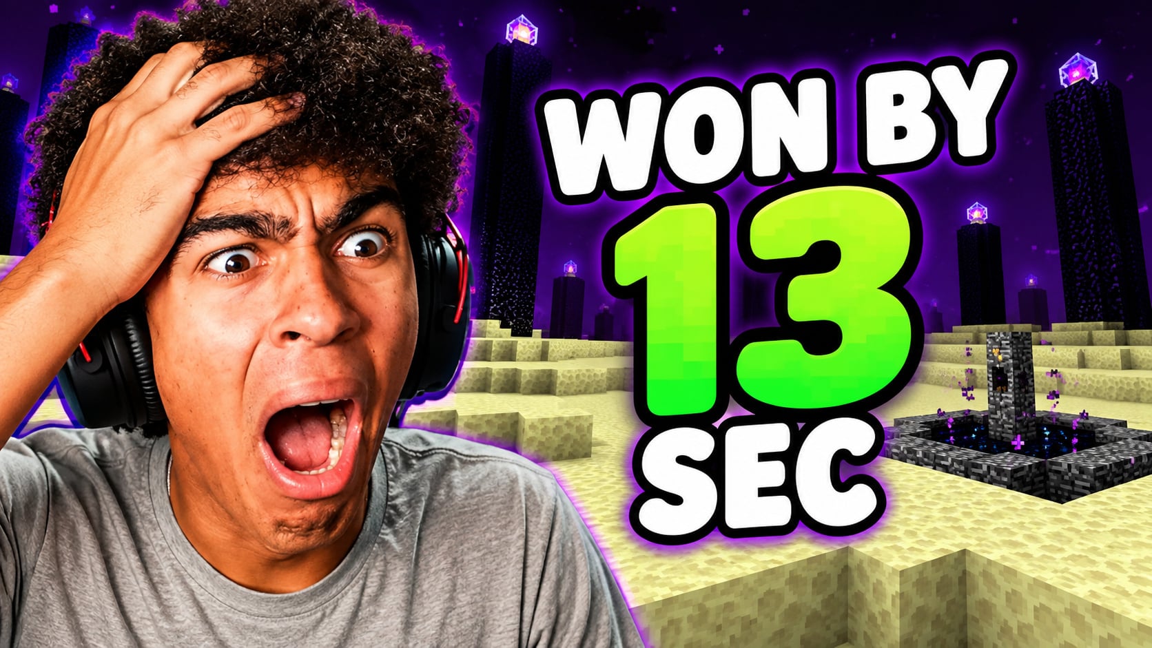 A creator reacts to a close challenge outcome. WON BY 13 SEC.