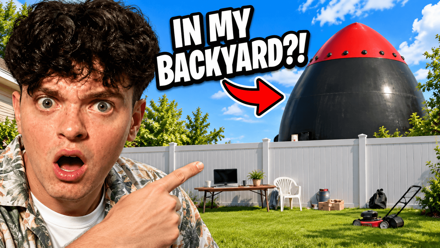 A creator reacts to a giant nuclear bomb in a suburban backyard. IN MY BACKYARD?!